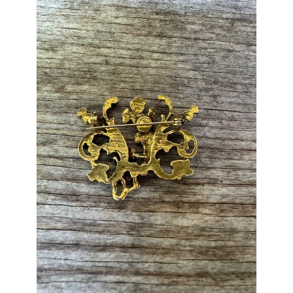 Vintage Gold Gilt Art Nouveau Cherub Pin Brooch By ACCESSOCRAFT - Picture 3 of 5